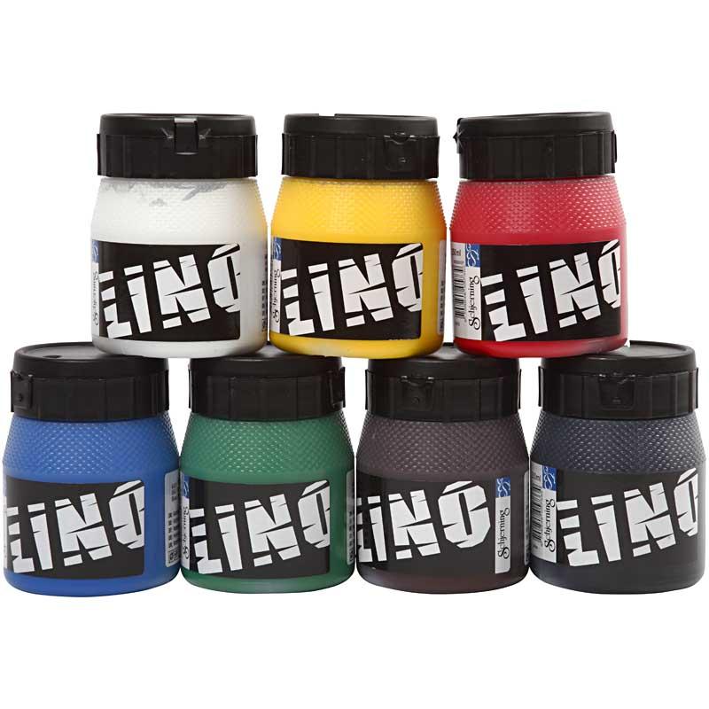 Linoleum verf, kleuren assorti, 7x250 ml