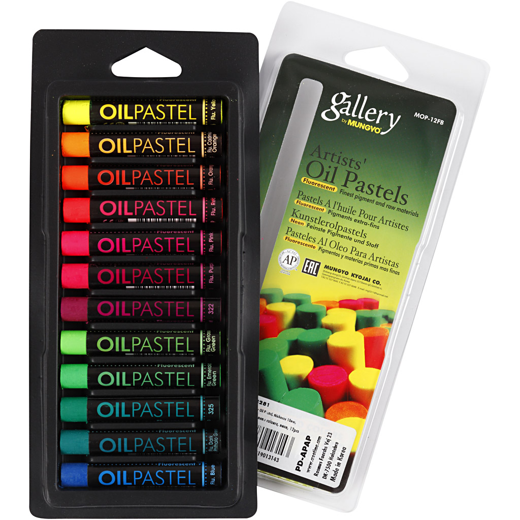 Gallery Oliepastel, L: 7 cm, dikte 11 mm, neon kleuren, 12 stuk/ 1 doos