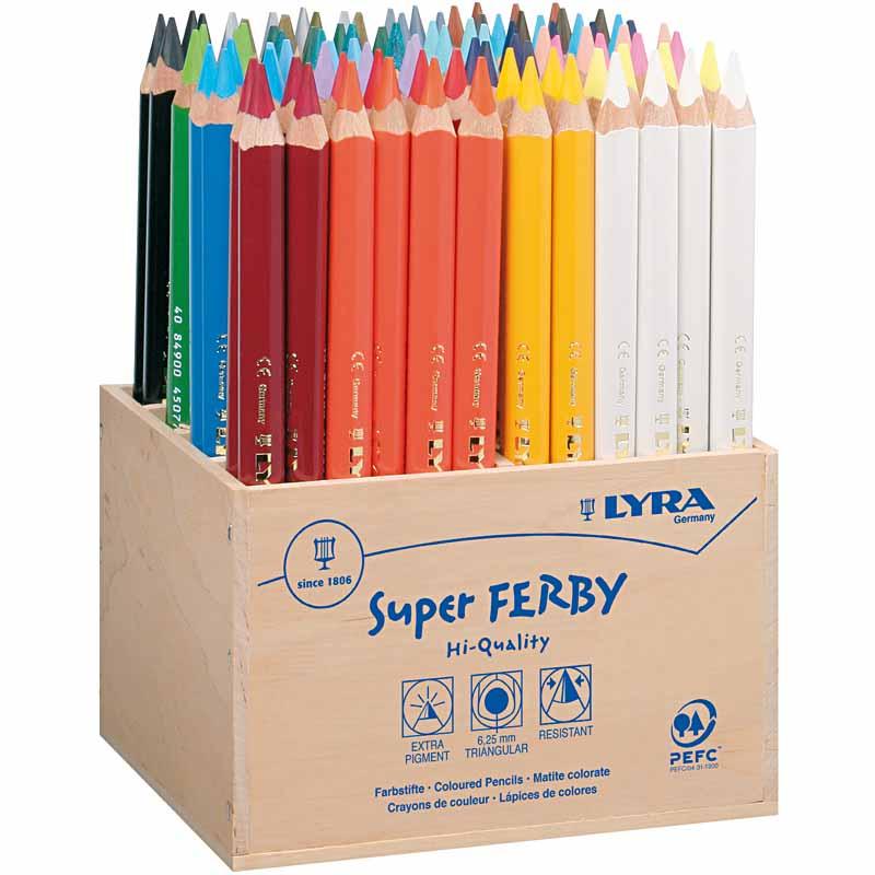 Super Ferby 1 Kleurpotloden, L: 18 cm, vulling 6,25 mm, diverse kleuren, 96 stuk/ 1 doos