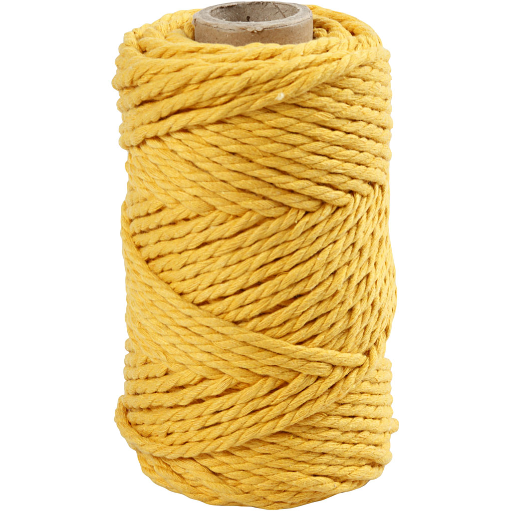 Macramé Koord, L: 55 m, 4 mm, Geel, 330 gr, 1 Rol