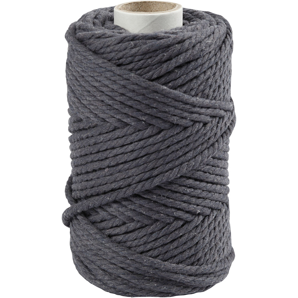 Macramé koord, L: 55 m, d 4 mm, grijs, 330 gr/ 1 rol