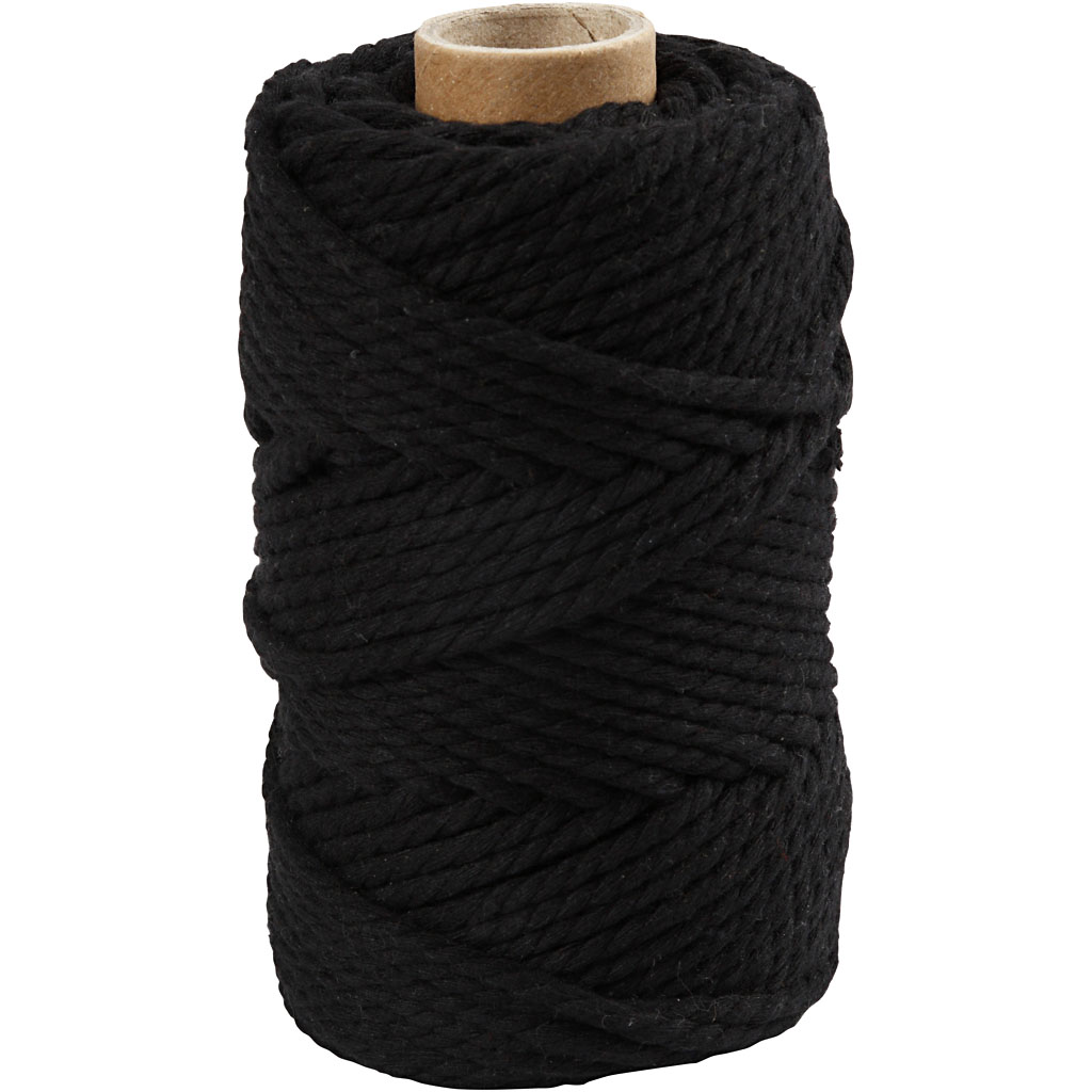 Macramé koord, L: 55 m, d 4 mm, zwart, 330 gr/ 1 rol