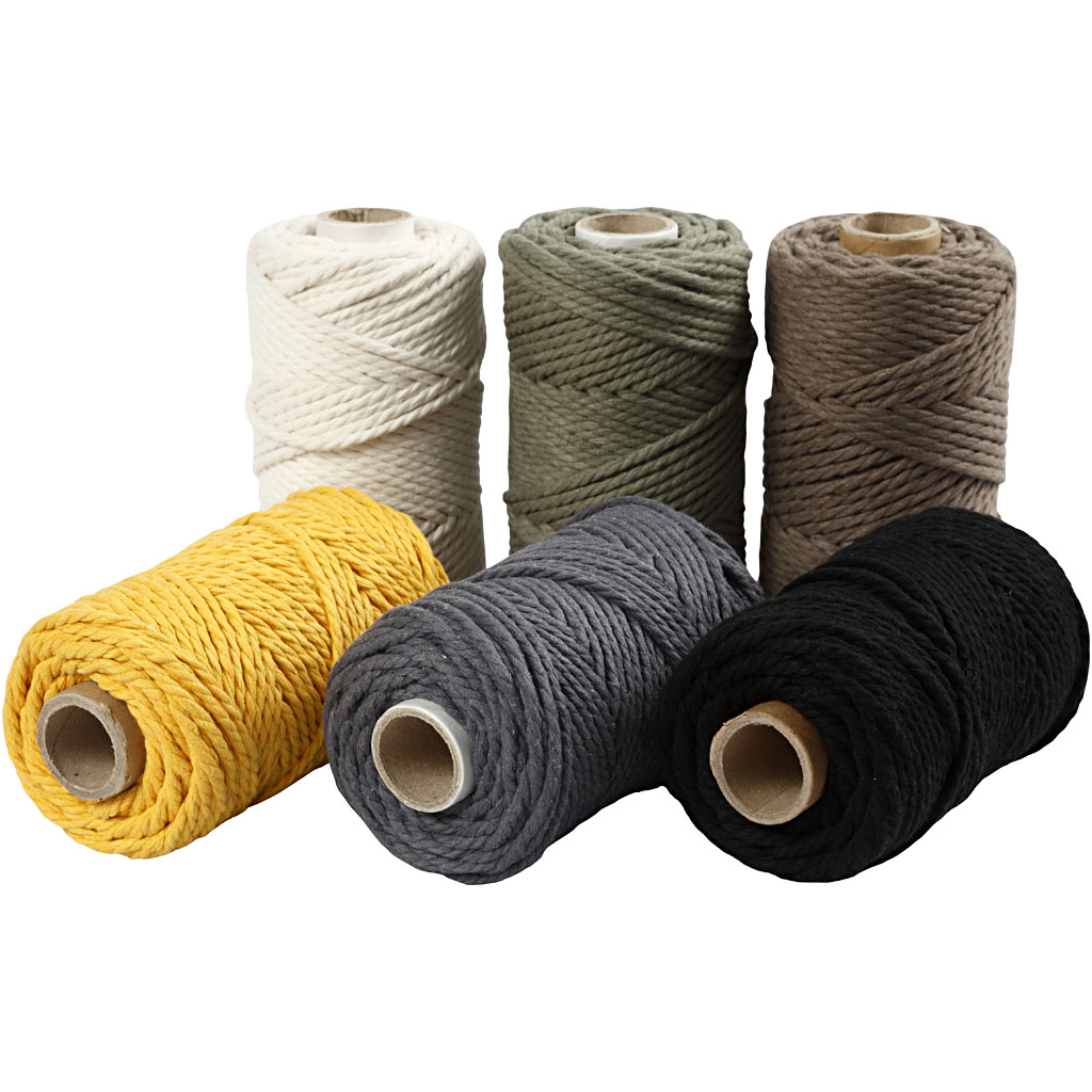 Macramé koord, L: 55 m, d 4 mm, diverse kleuren, 6x330 gr/ 1 doos