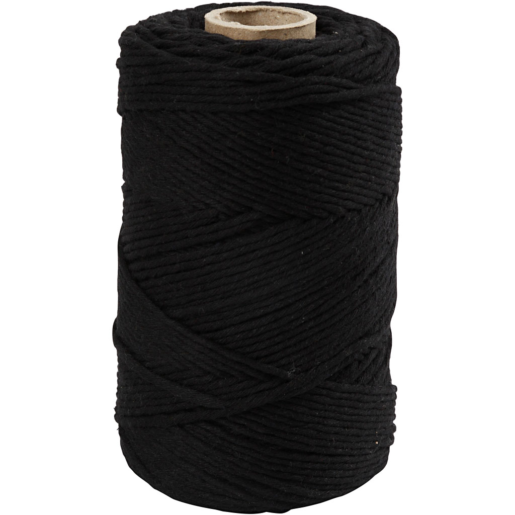 Macramé Koord, L: 198 m, 2 mm, Zwart, 330 gr, 1 Rol