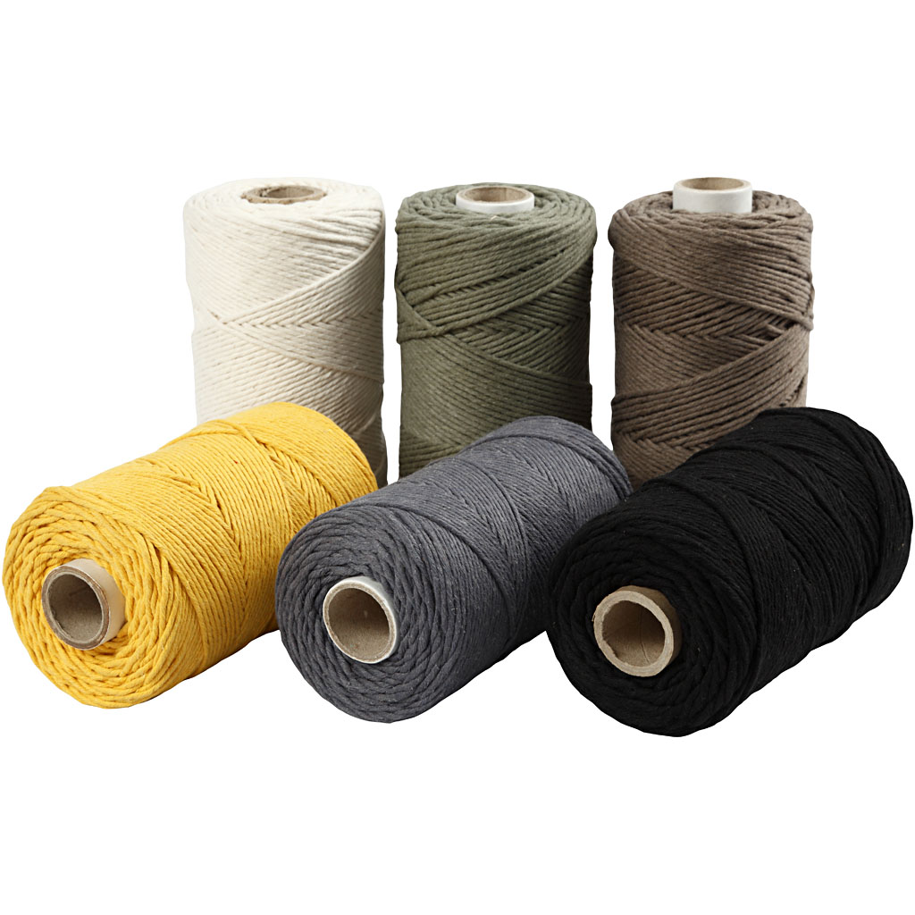 Macramé koord, L: 198 m, d: 2 mm, diverse kleuren, 6x330 gr/ 1 doos