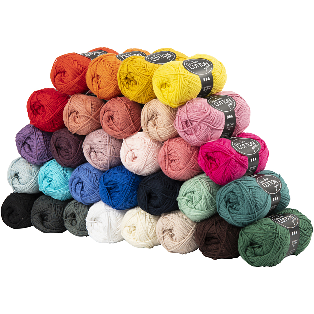 Katoengaren, afm 8/4, L: 170 m, diverse kleuren, 30x50 gr/ 1 doos