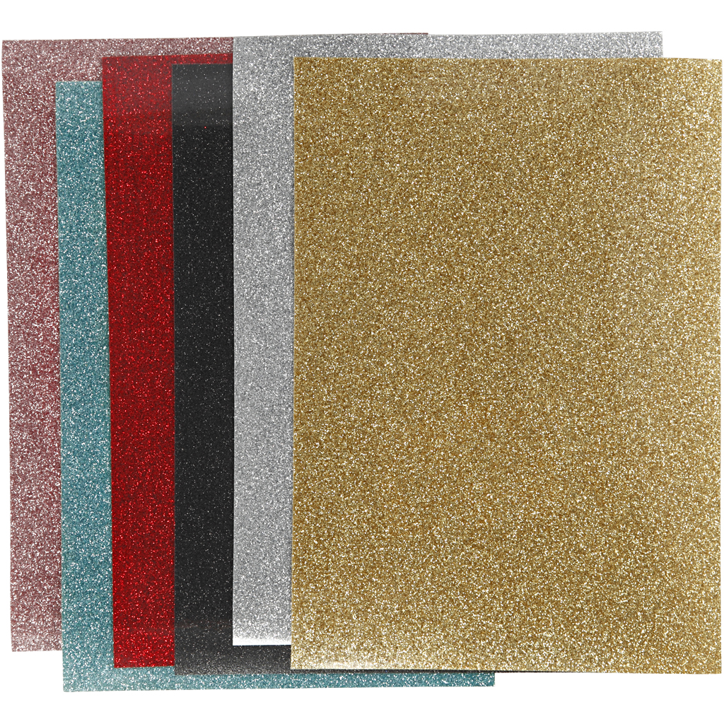 Opstrijkfolie, 148x210 mm, glitter, diverse kleuren, 6 vel/ 1 doos