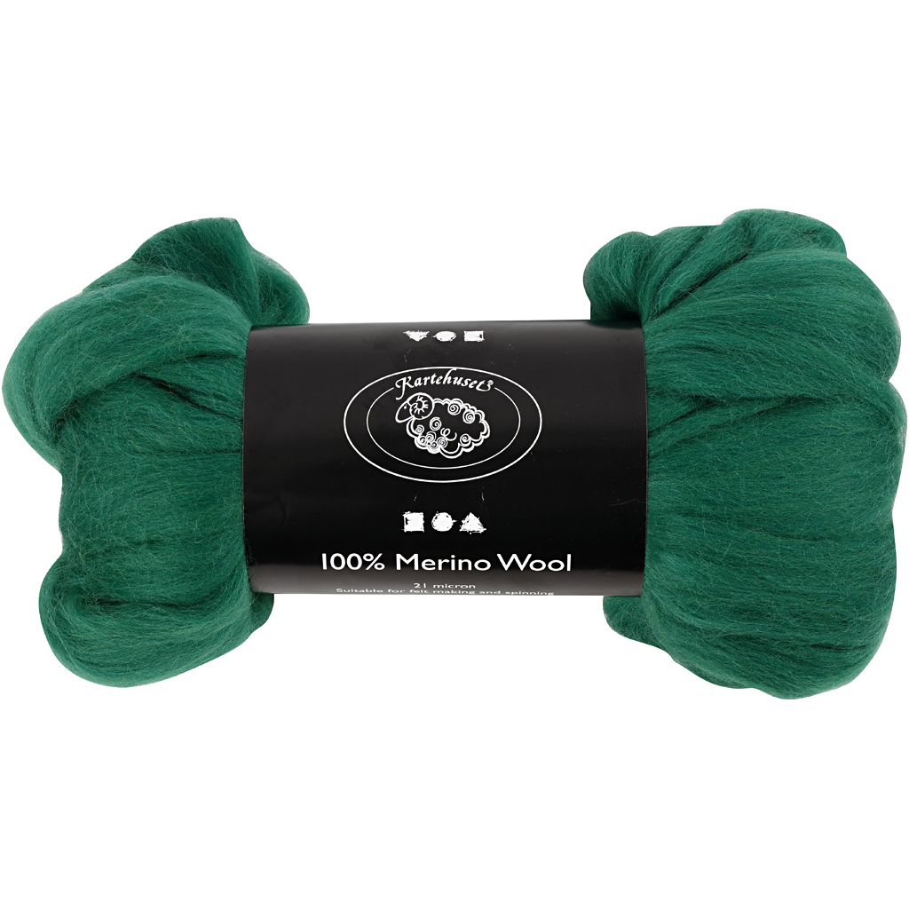 Merino wol, 21 micron, groen, 100 gr