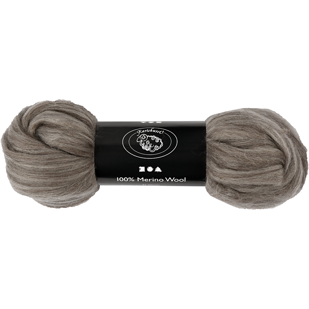 Merino wol, dikte 21 my, natural grey, 100 gr/ 1 doos