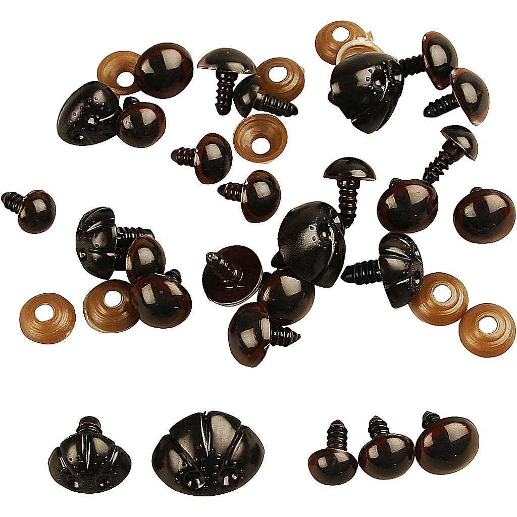 Teddybeer ogen&neuzen, d 10-15 mm, afm 15-25 mm, 130 div/ 1 doos