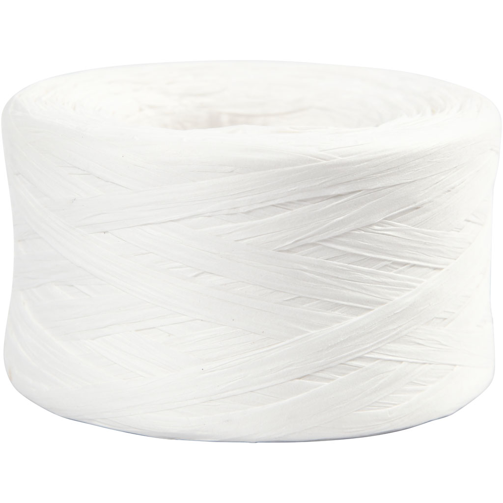 Garen - Papier raffia garen - 100% houtvezel - wit - B: 7-8 mm - 100m - 1 rol