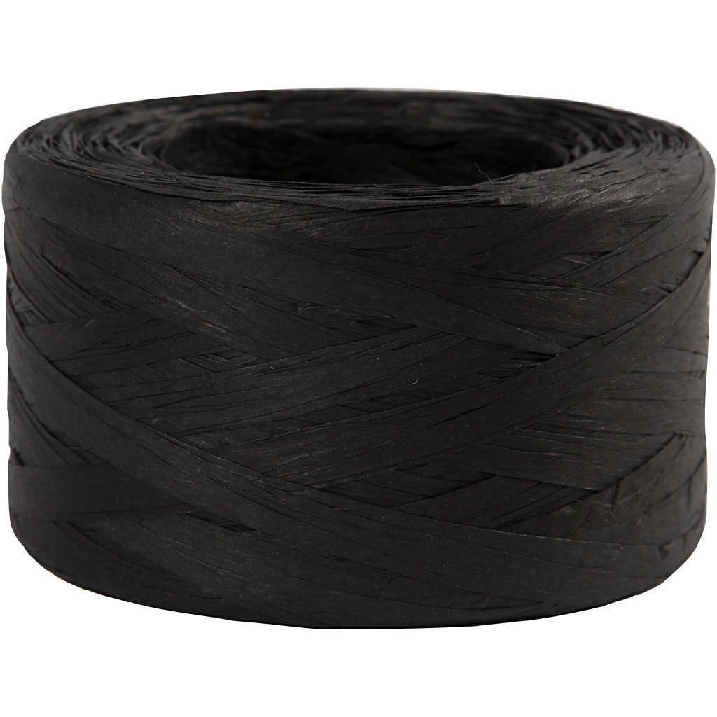 Garen - Papier raffia garen - 100% houtvezel - zwart - B: 7-8 mm - 100m - 1 rol