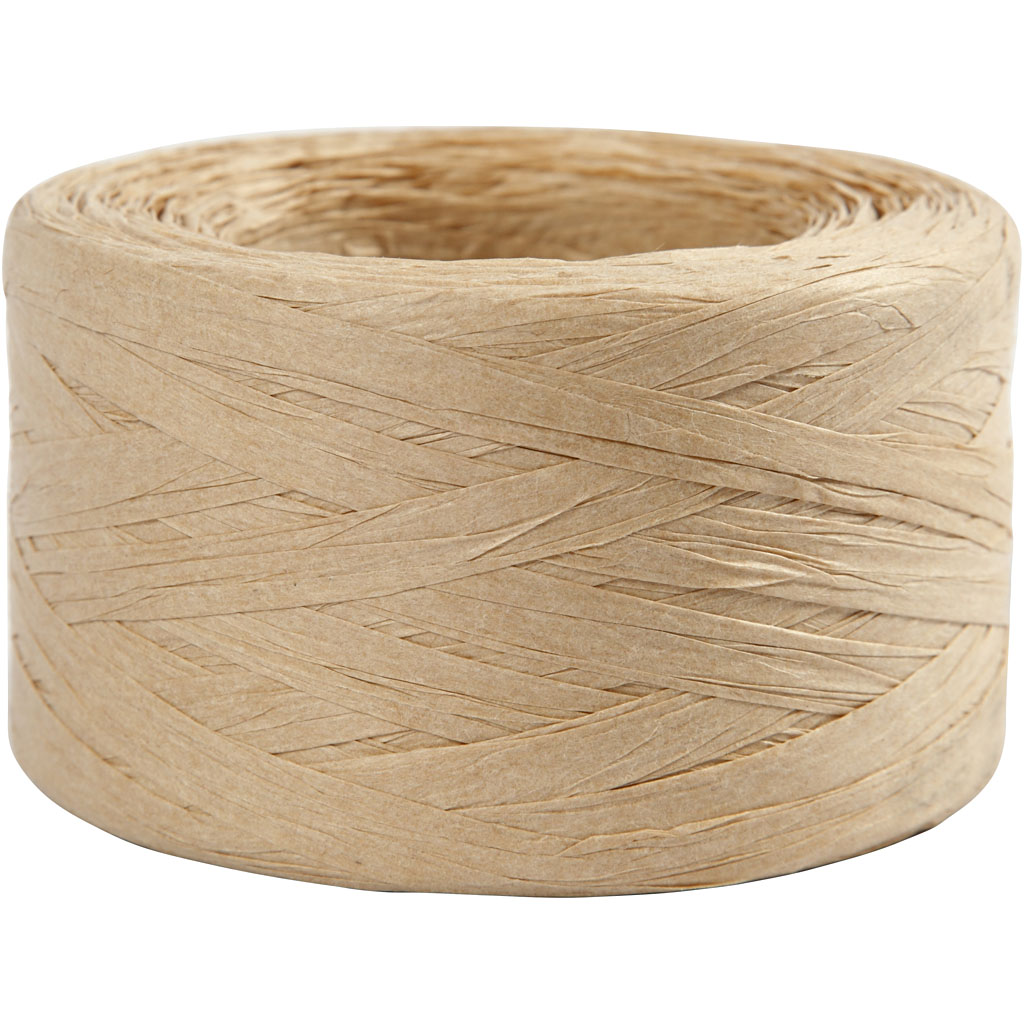 Papier raffia garen, B: 7-8 mm, zandkleur, 100 m/ 1 rol