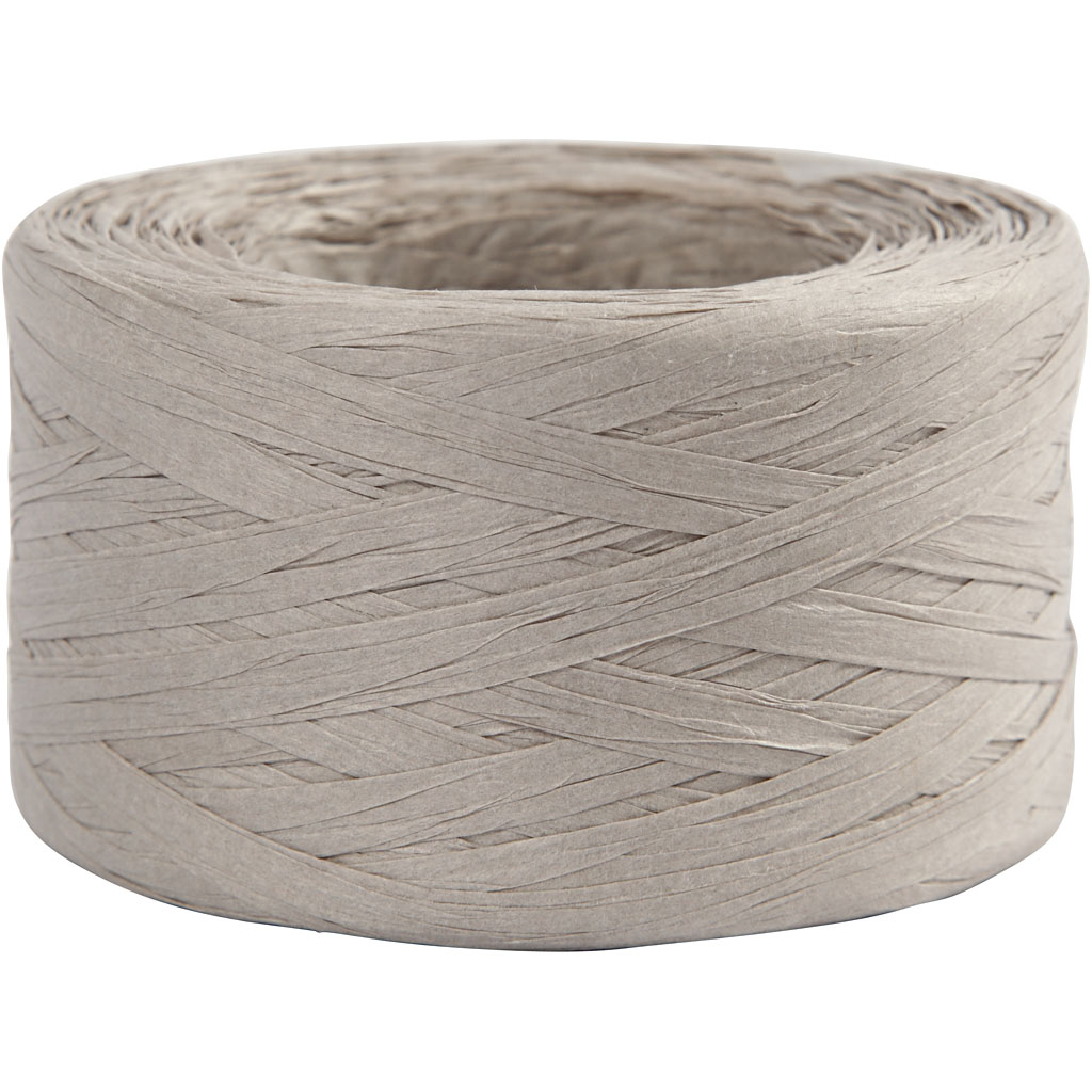 Garen - Papier raffia garen - 100% houtvezel - lichtgrijs - B: 7-8 mm - 100m - 1 rol