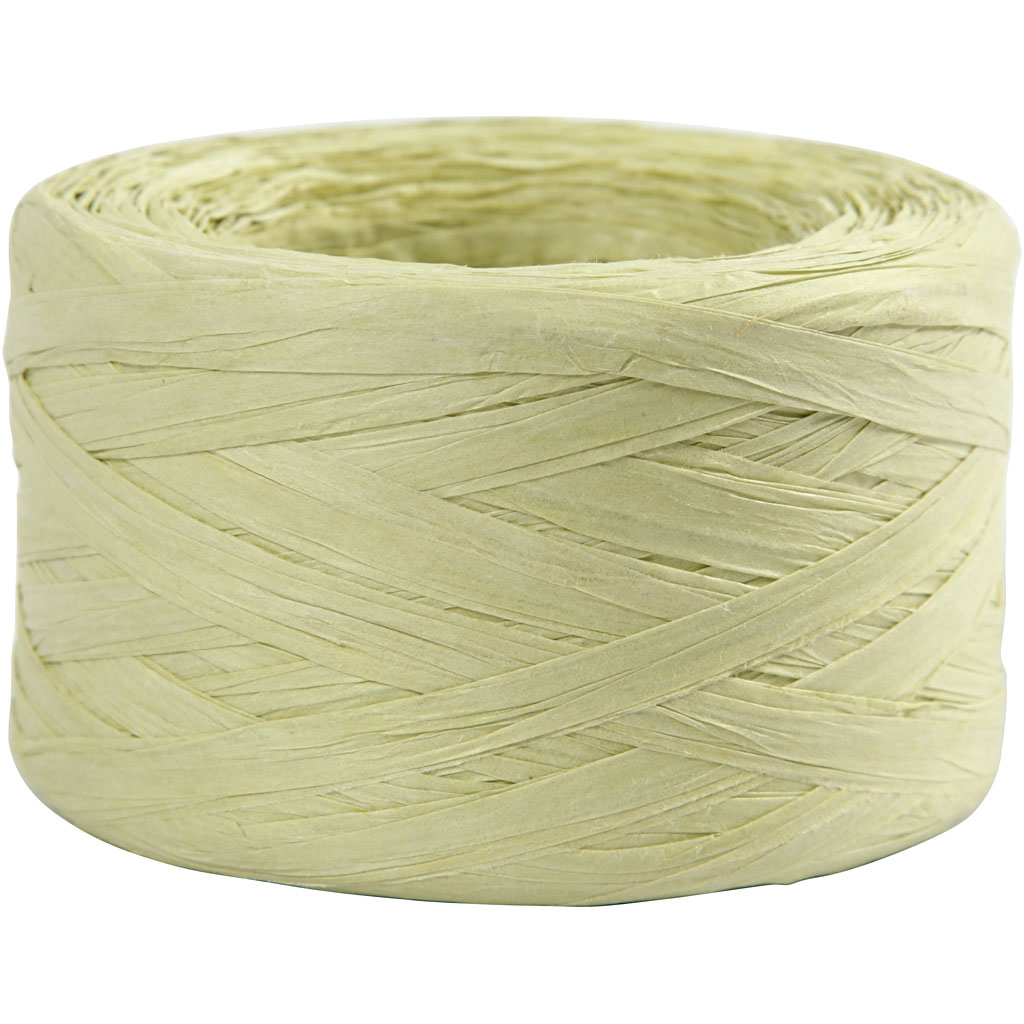 Garen - Papier raffia garen - 100% houtvezel - lichtgroen - B: 7-8 mm - 100m - 1 rol