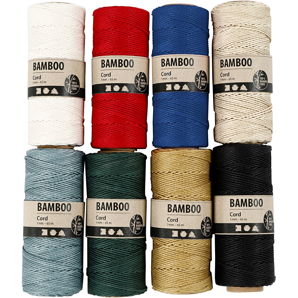 Bamboekoord, dikte 1 mm, diverse kleuren, 8x65 m/ 1 set