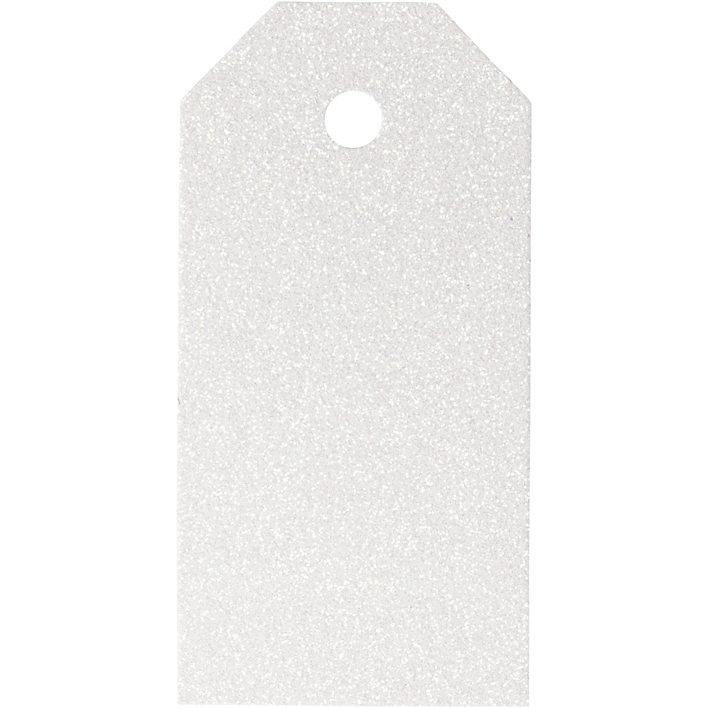 Manilamærker, str. 5x10 cm, glitter, 300 g, hvid, 15 stk./ 1 pk.