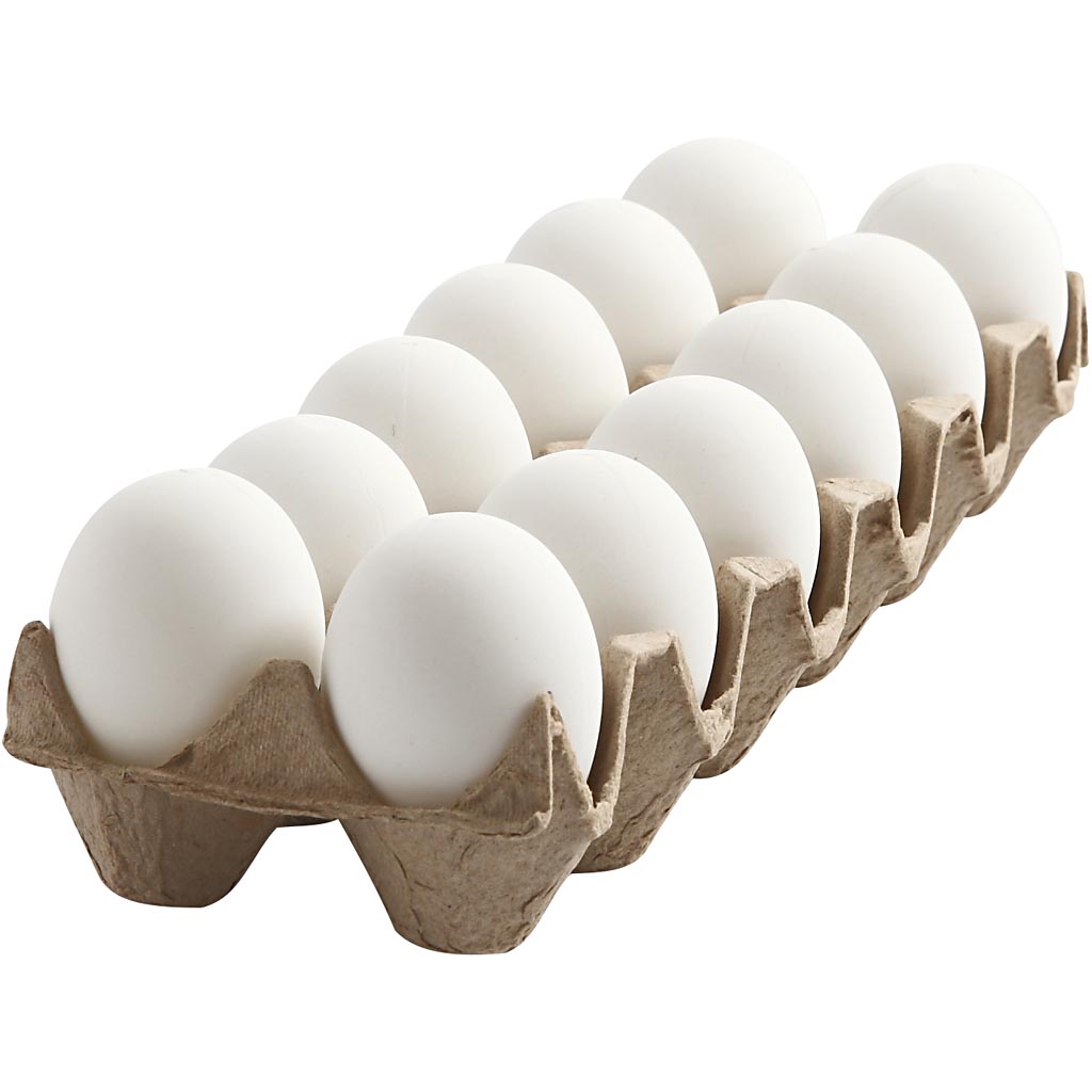 Eieren, H: 6 cm, wit, 12 stuk/ 1 doos