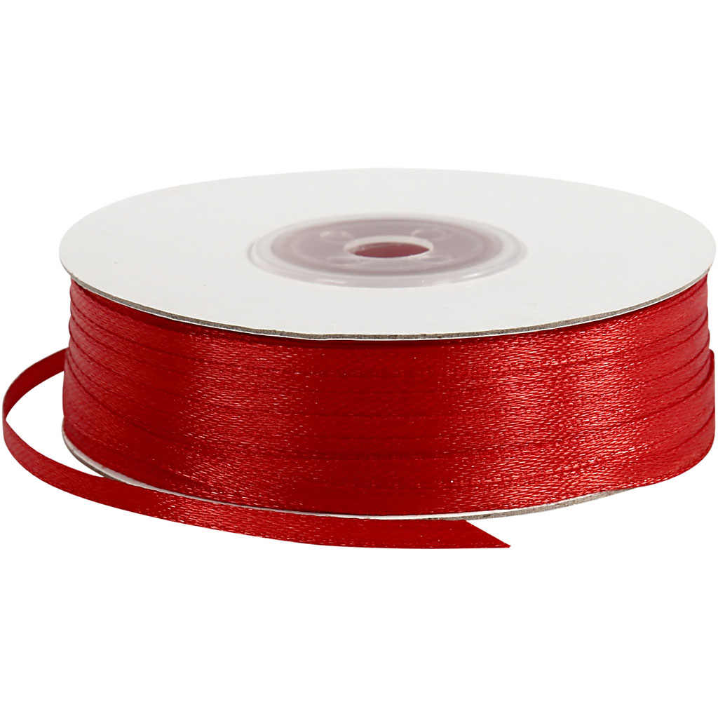 Satijnlint, B: 3 mm, rood, 100 m/ 1 rol