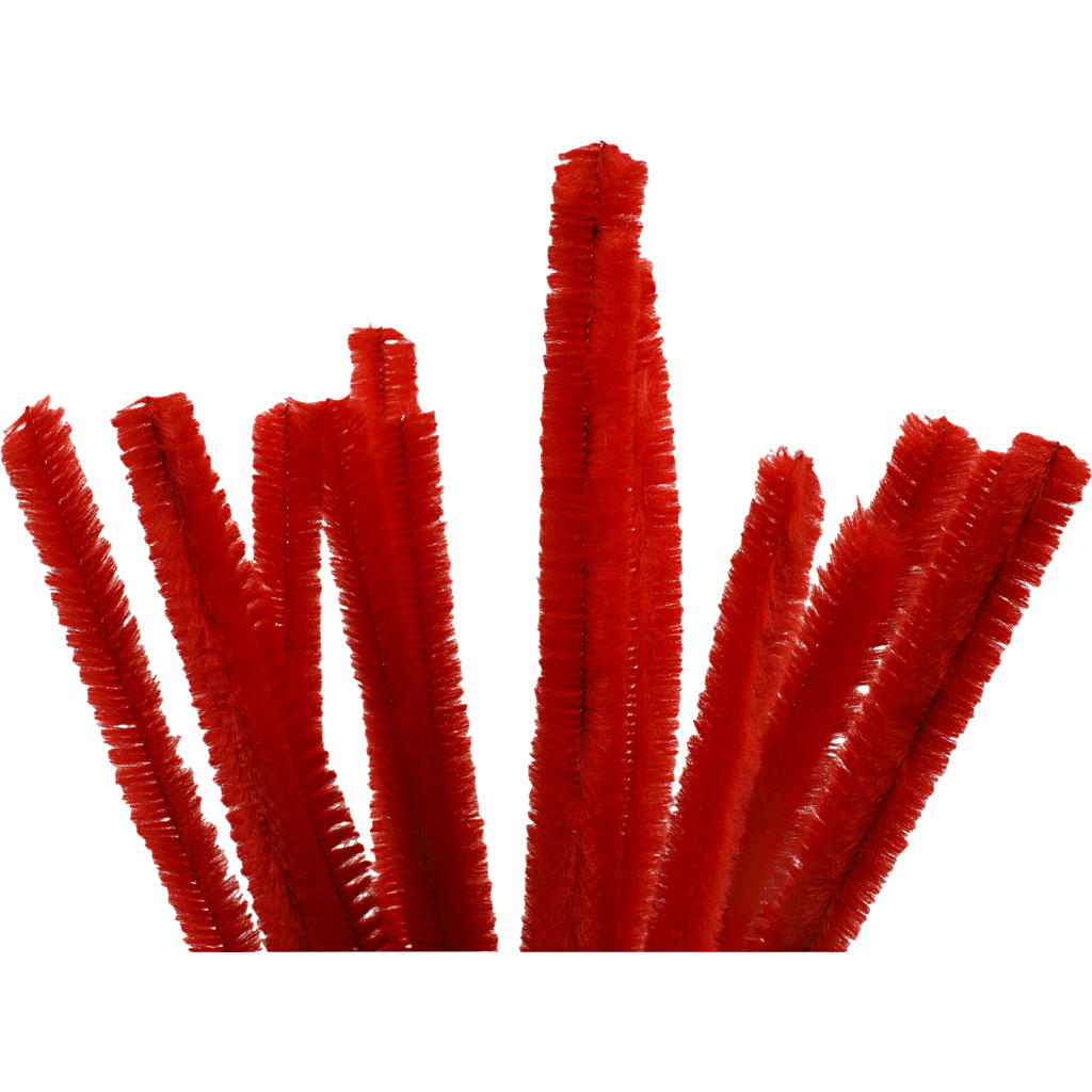 Chenilledraad, L: 30 cm, dikte 15 mm, rood, 15 stuk/ 1 doos
