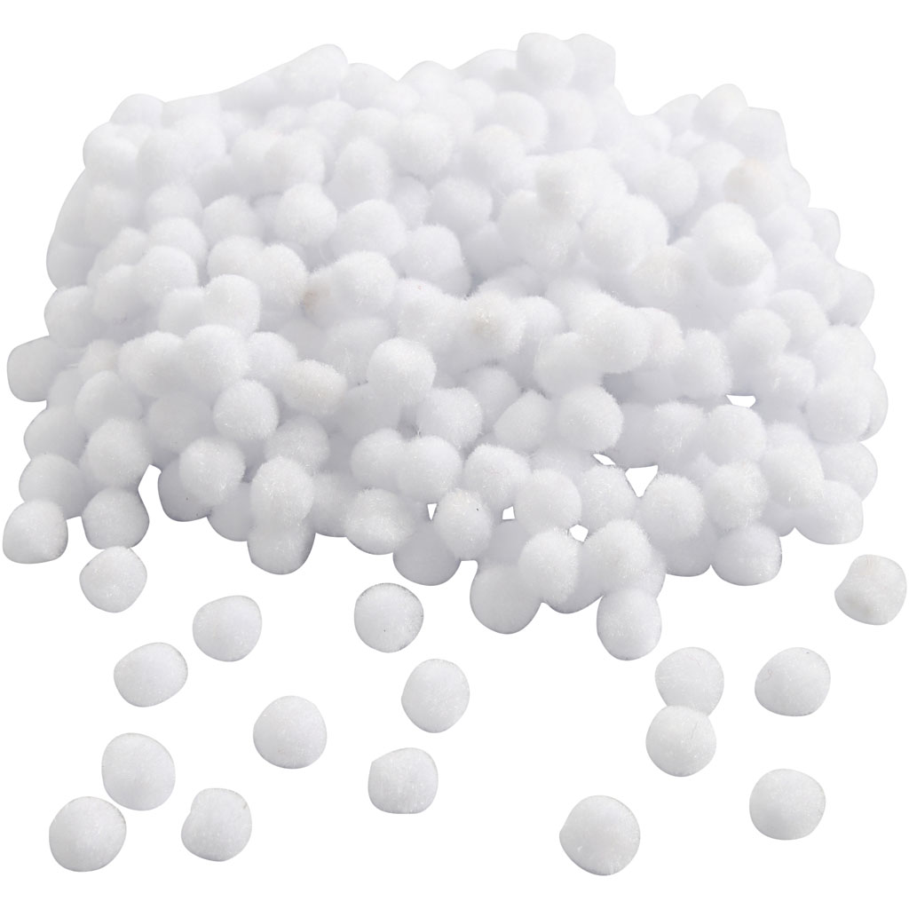 Pom-poms, d 10 mm, wit, 450 stuk/ 1 doos