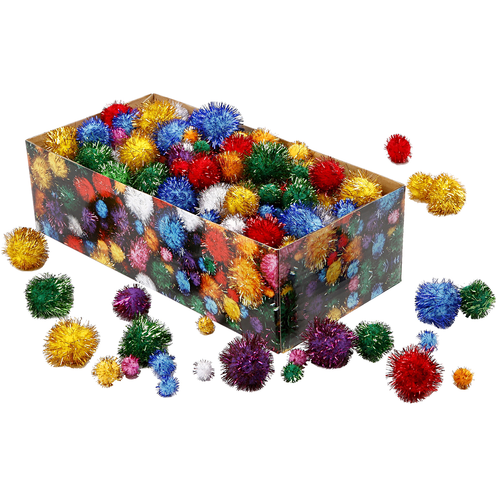 Creotime Pom-poms, d: 15-40 mm, glitter, 400 gr