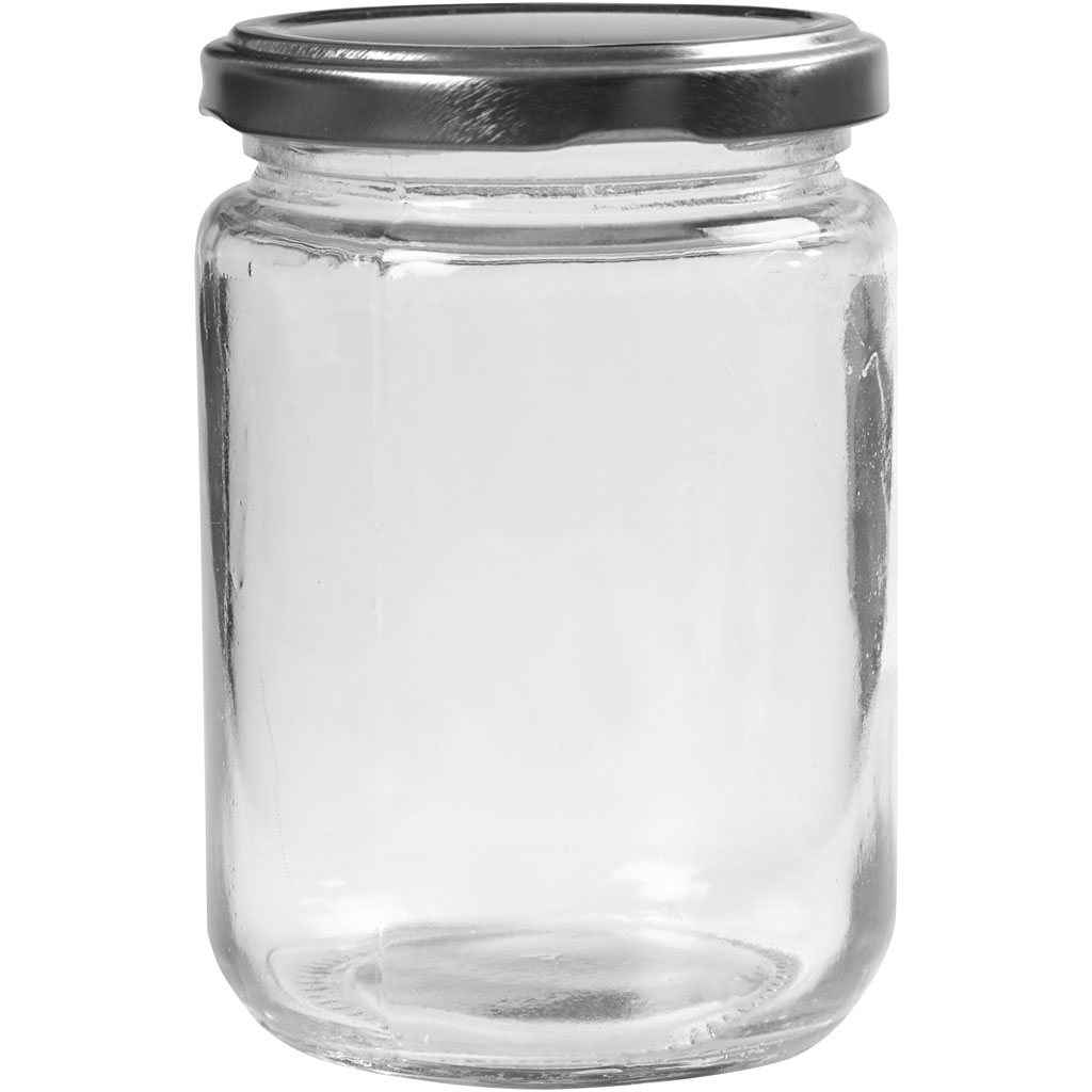 Glazen pot, H: 11 cm, d 7,5 cm, 370 ml, transparant, 6 stuk/ 1 karton