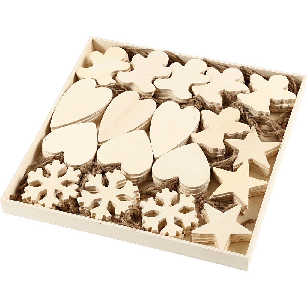 Ornamenten voor Kerst, afm 9-11 cm, triplex, 90 assorti