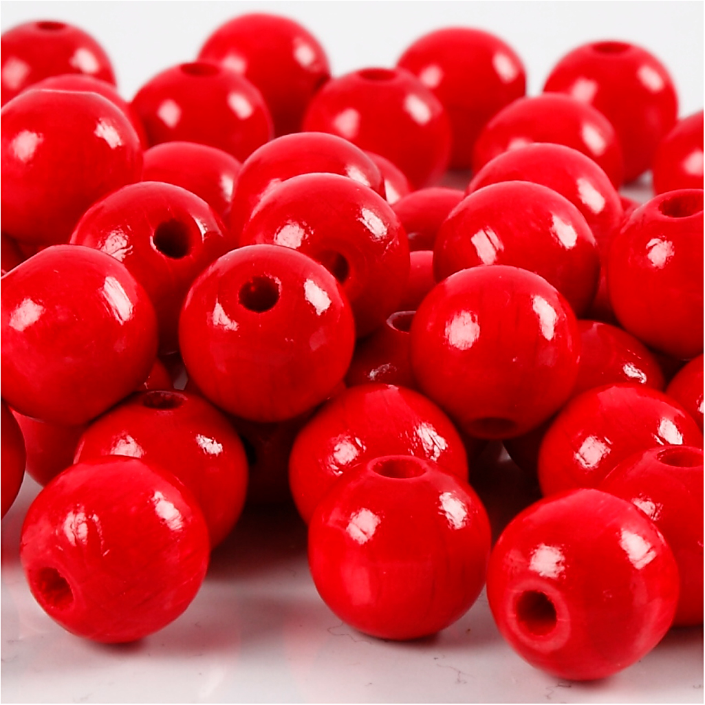 Houten kralen, d 12 mm, gatgrootte 3 mm, rood, 22 gr/ 1 doos