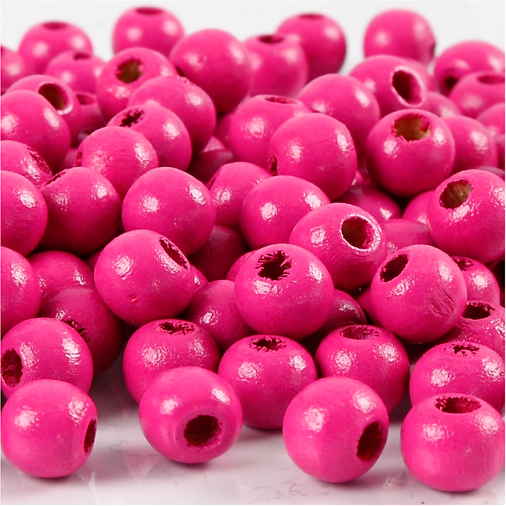 Houten kralen, roze, d 8 mm, gatgrootte 2 mm, 15 gr/ 1 doos, 80 stuk