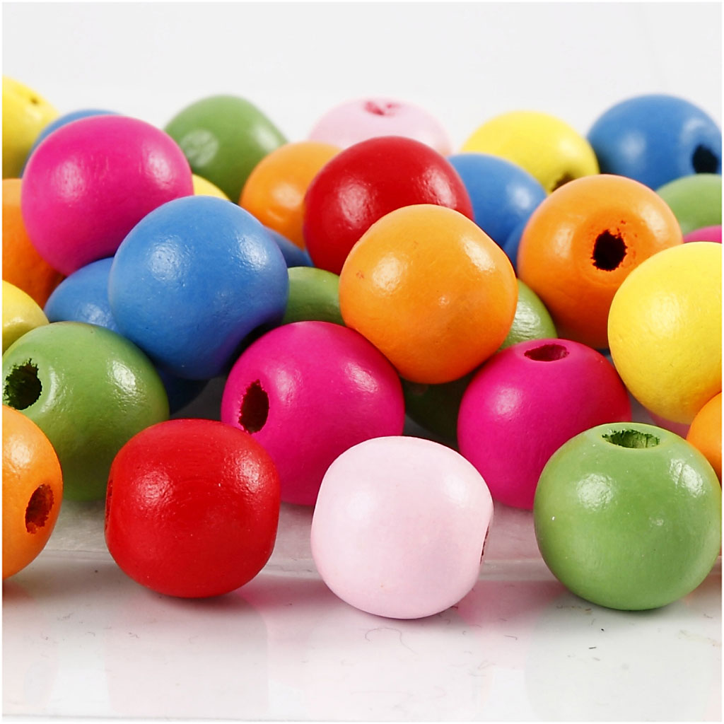 Houten kralen mix, d 12 mm, gatgrootte 2,5-3 mm, diverse kleuren, 500 gr/ 1 zak