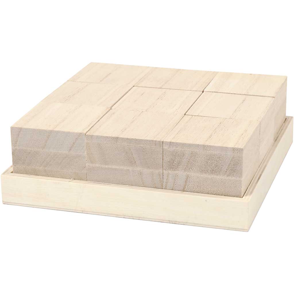 Houten blokken, afm 4x4x4 cm, 9 stuks, Keizerin boom