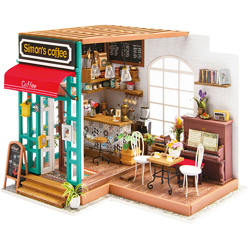 Diy Miniatuur Kamer, Koffiehoek, H: 19 cm, L: 22,6 cm, B: 19,4 cm, 1 Stuk