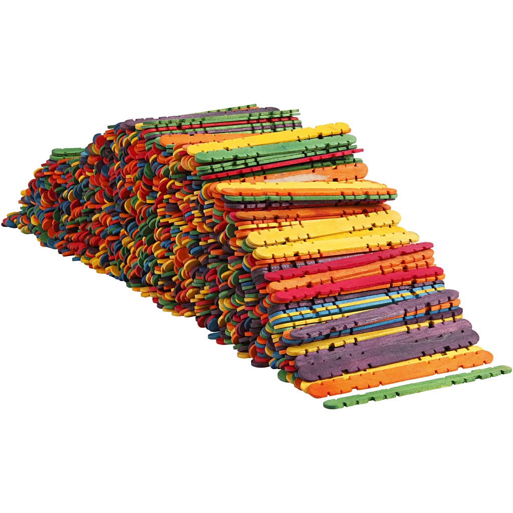 Constructiehoutjes, L: 11,4 cm, B: 10 mm, diverse kleuren, 1000 stuk/ 1 doos