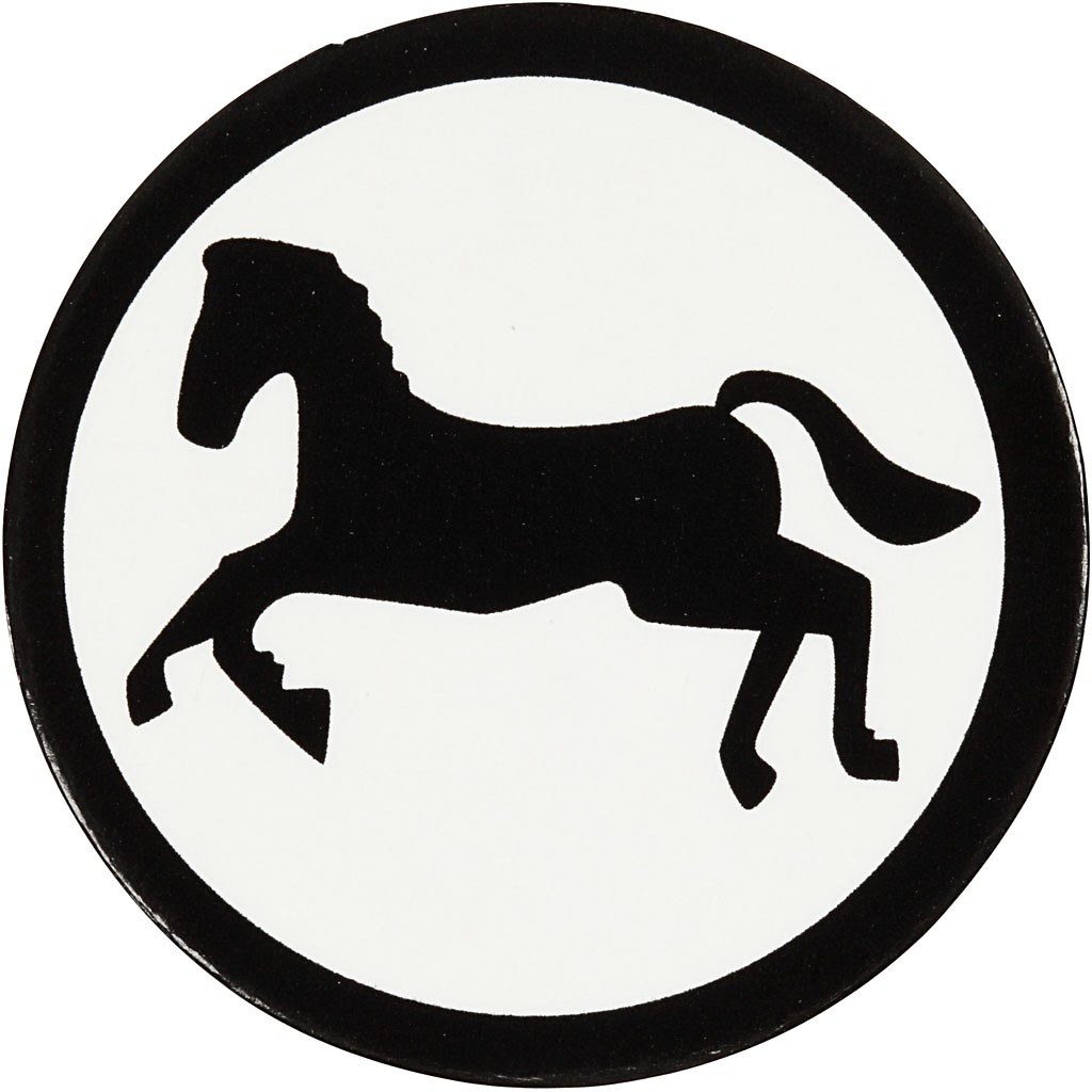 Label, paard, d 25 mm, wit/zwart, 20 stuk/ 1 doos