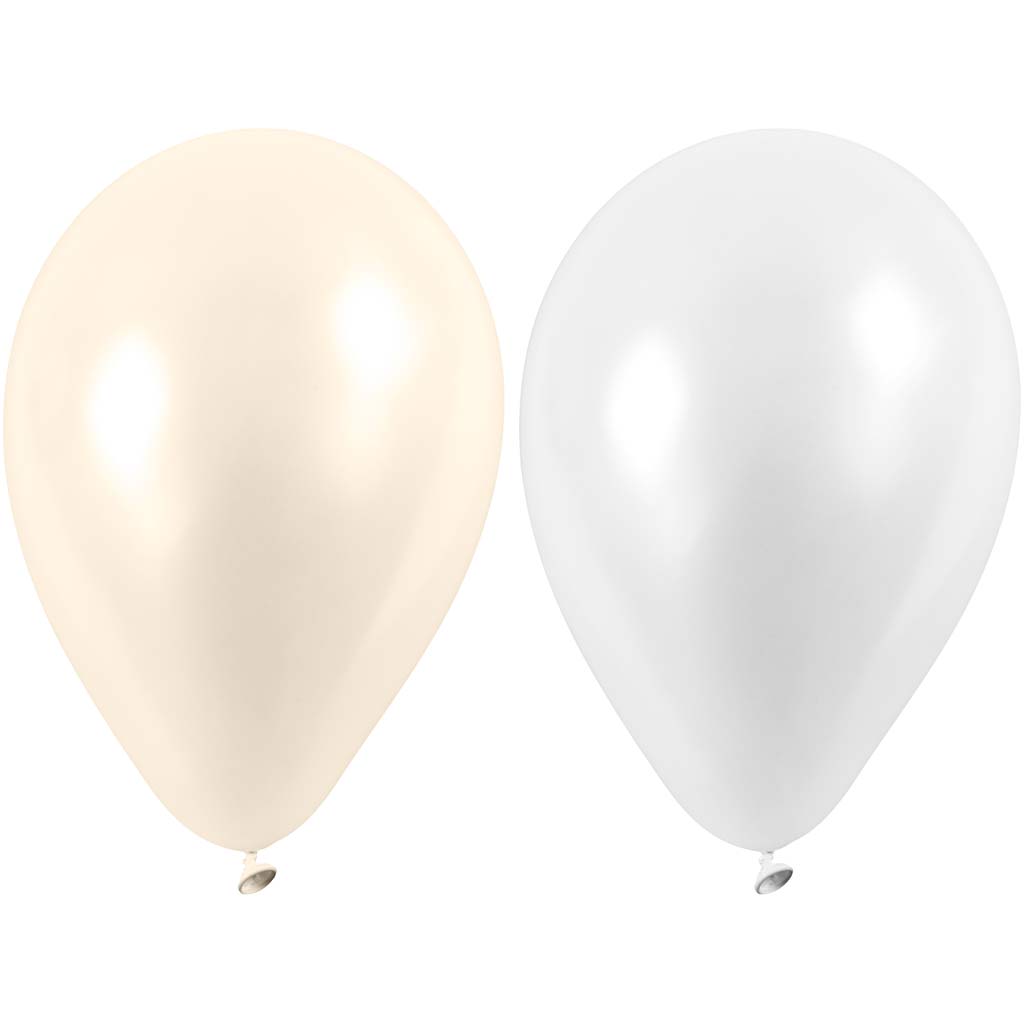 Balloner, runde, diam. 23 cm, hvid, perlemor, 10 stk./ 1 pk.