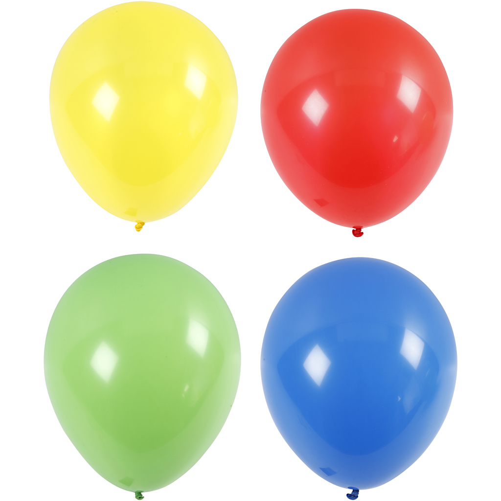 Ballonnen, giga, d 41 cm, blauw, groen, rood, geel, 4 stuk/ 1 doos