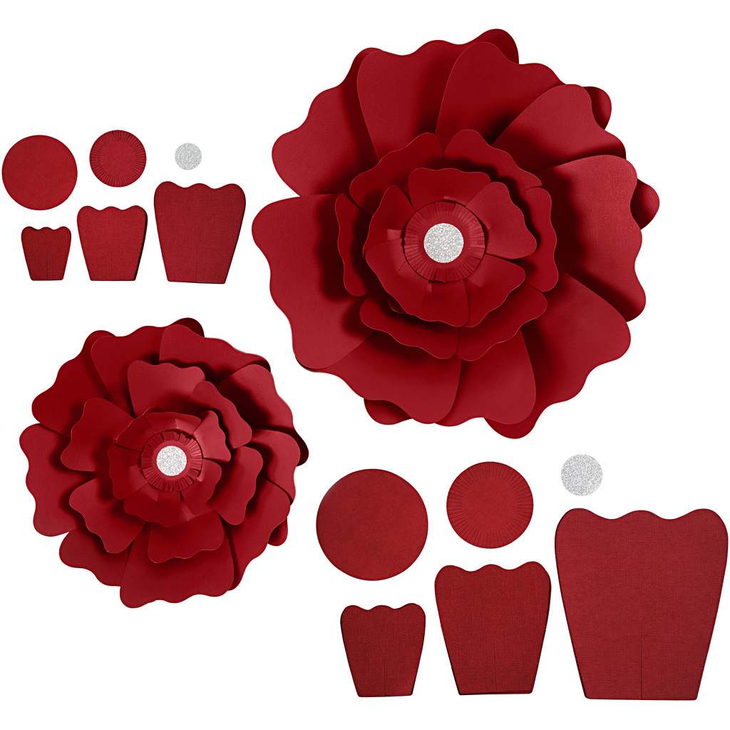 Papirblomster, diam. 15+25 cm, 230 g, rød, 2 stk./ 1 pk.