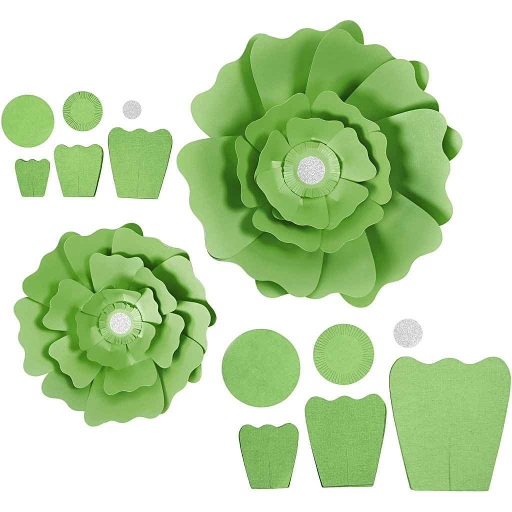 Papirblomster, diam. 15+25 cm, 230 g, grøn, 2 stk./ 1 pk.