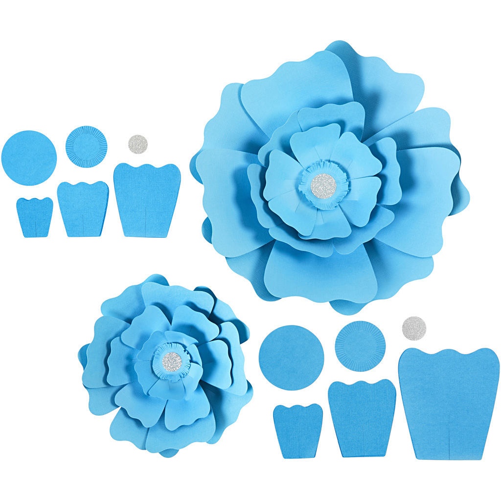Papirblomster, diam. 15+25 cm, 230 g, lyseblå, 2 stk./ 1 pk.