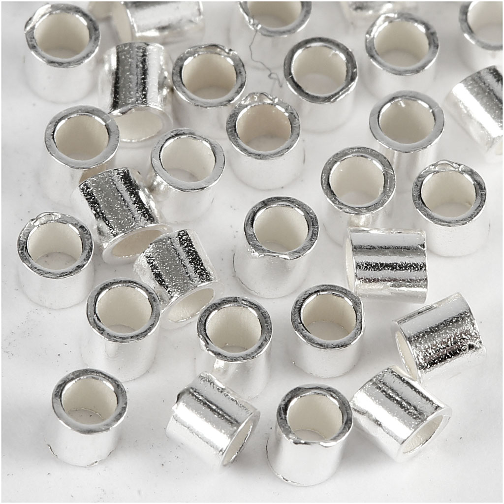 Knijpkralen, d 2 mm, sterling zilver, 50 stuk/ 1 doos