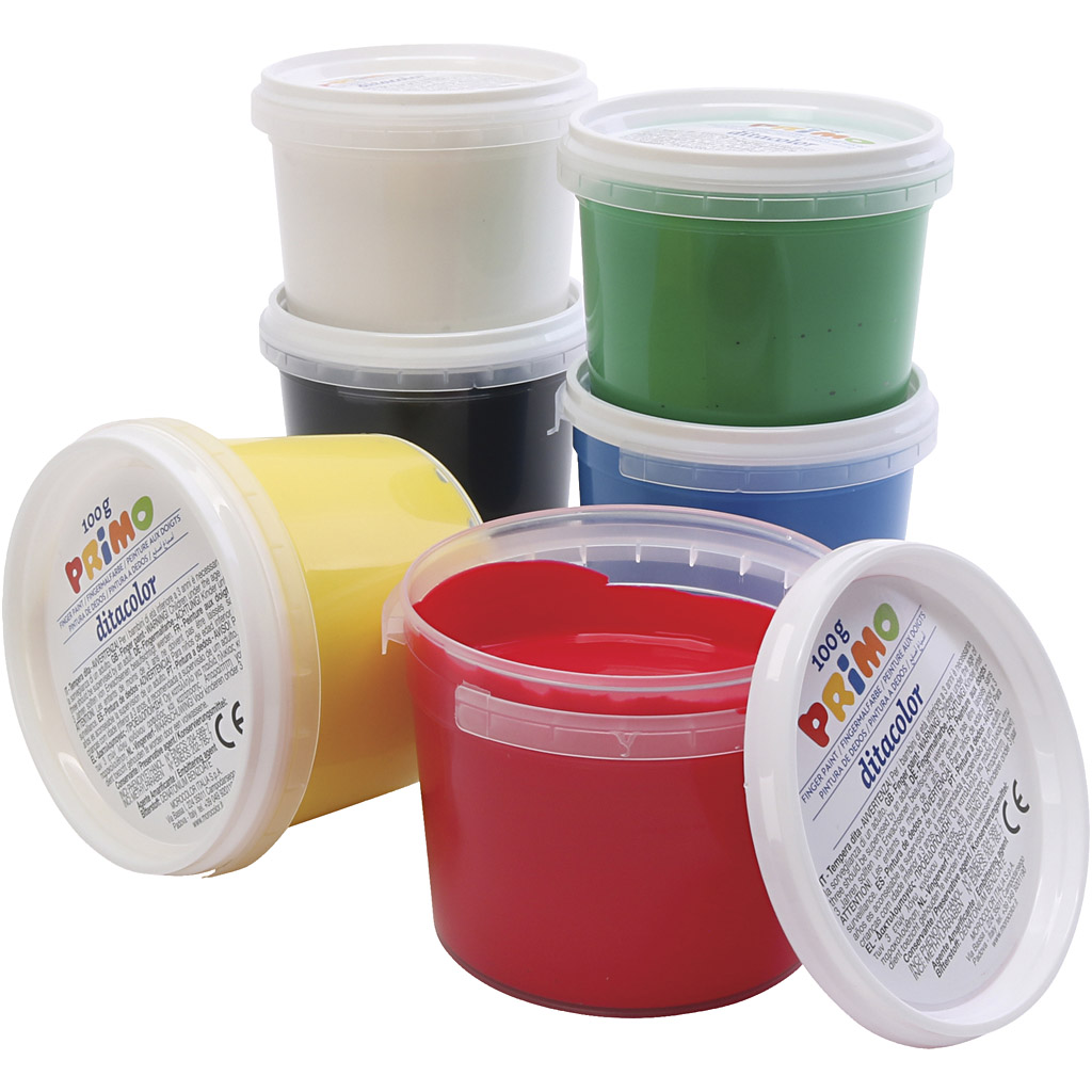 PRIMO Vingerverf, diverse kleuren, 6x100 ml/ 1 doos