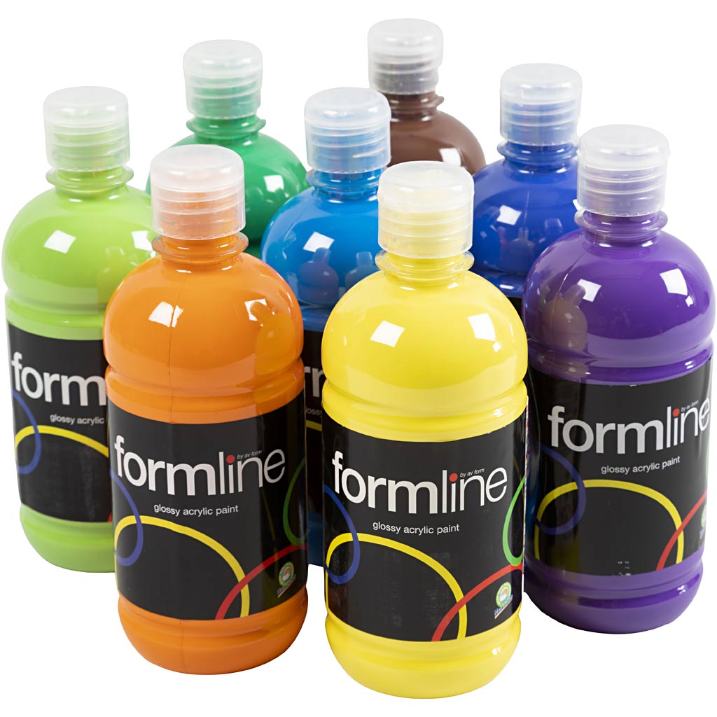 Acrylverf, glossy, diverse kleuren, 8x500 ml/ 1 doos