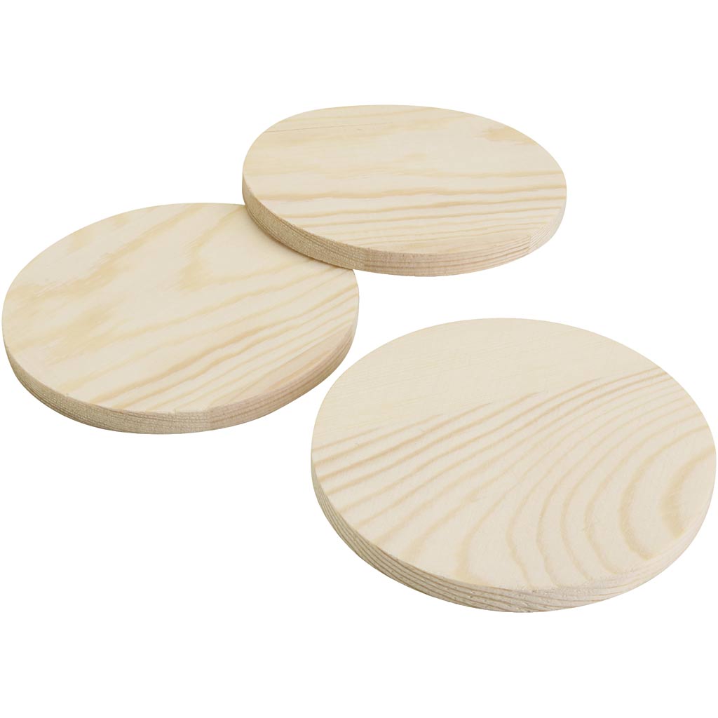 Houten onderzetters, H: 8 mm, d: 9 cm, 12x5 stuk/ 1 doos