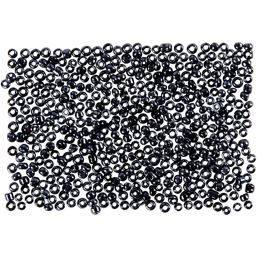 Rocailles, d: 1,7 mm, afm 15/0 , gatgrootte 0,5-0,8 mm, donkergrijs, 500 gr/ 1 zak