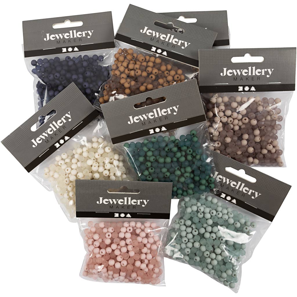 Plastic Kralen, d 6 mm, gatgrootte 1,5 mm, Inhoud kan variëren , diverse kleuren, 8x40 gr/ 1 doos