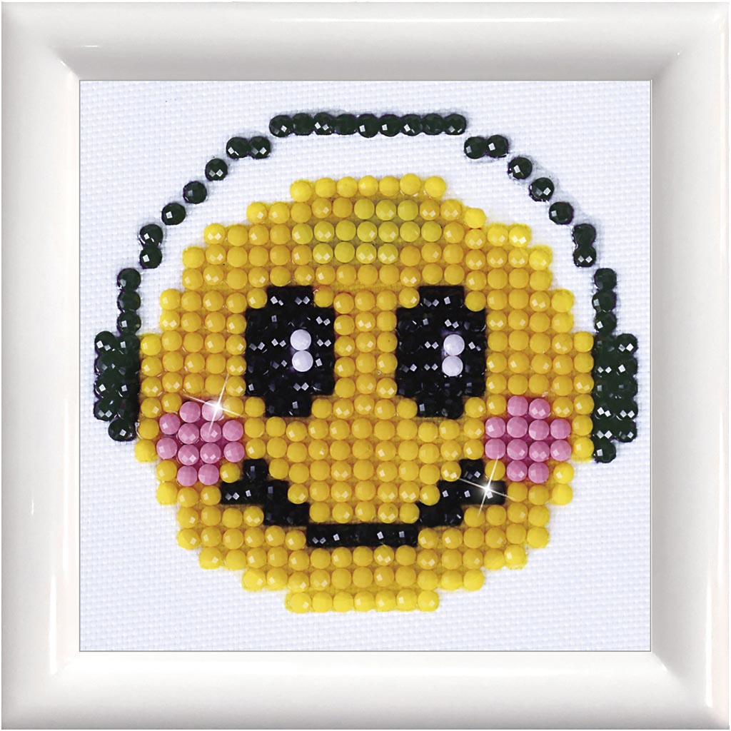 Diamond Dotz® - Diamond painting volwassenen - Emoji met koptelefoon met lijst - Ronde steentjes - Volledig pakket