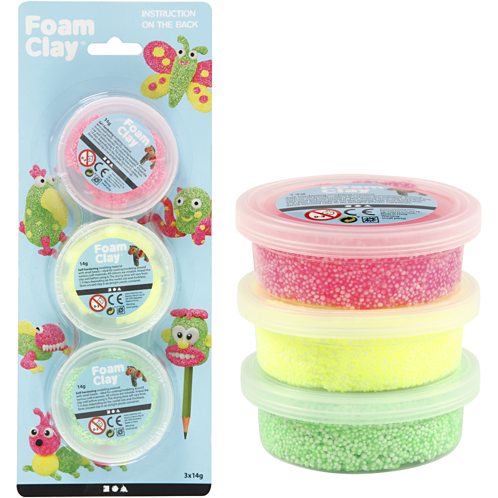 Foam Clay®, lichtgroen, neon roze, neon geel, 3x14 gr/ 1 doos