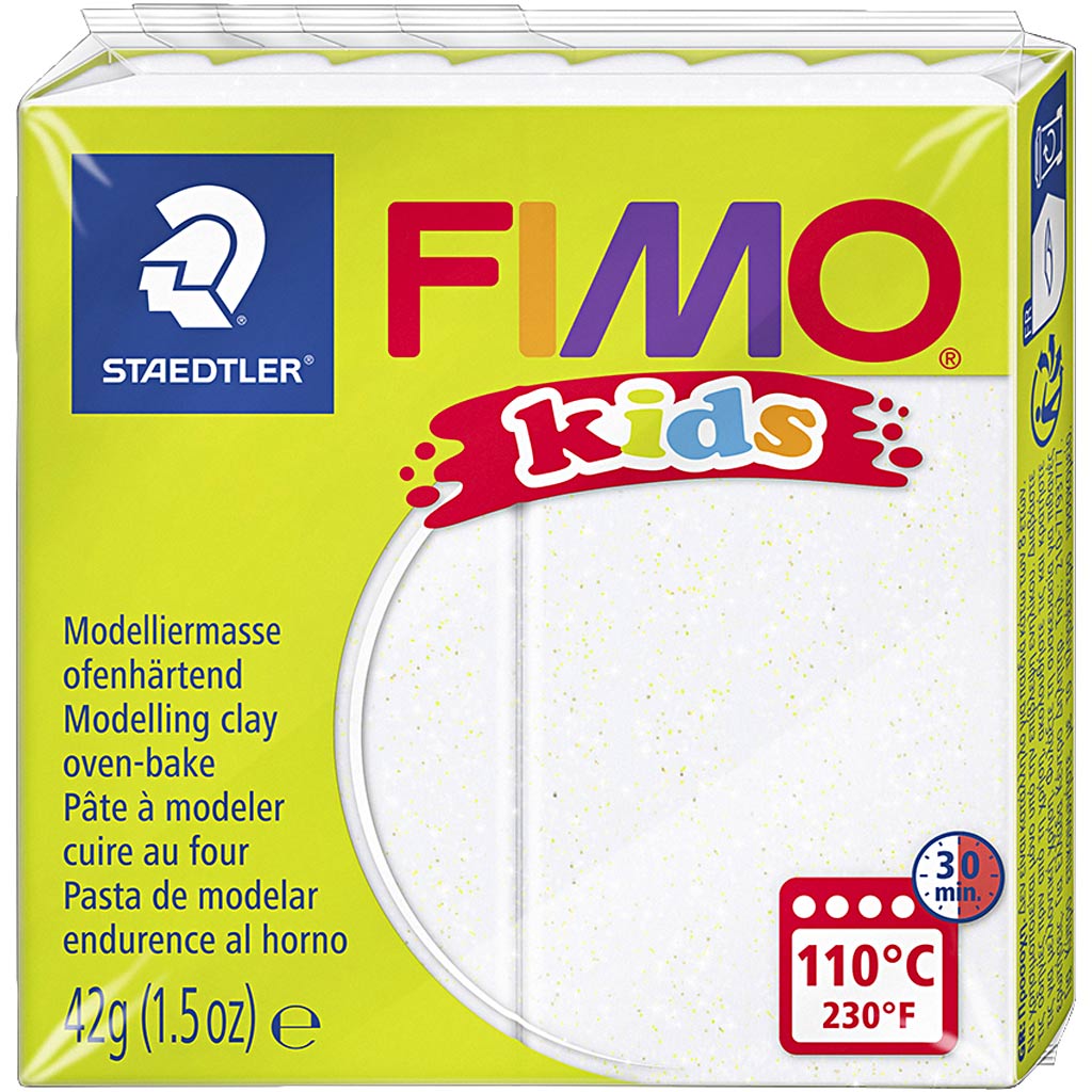 Fimo kids boetseerklei 42g glitter wit 8030-052