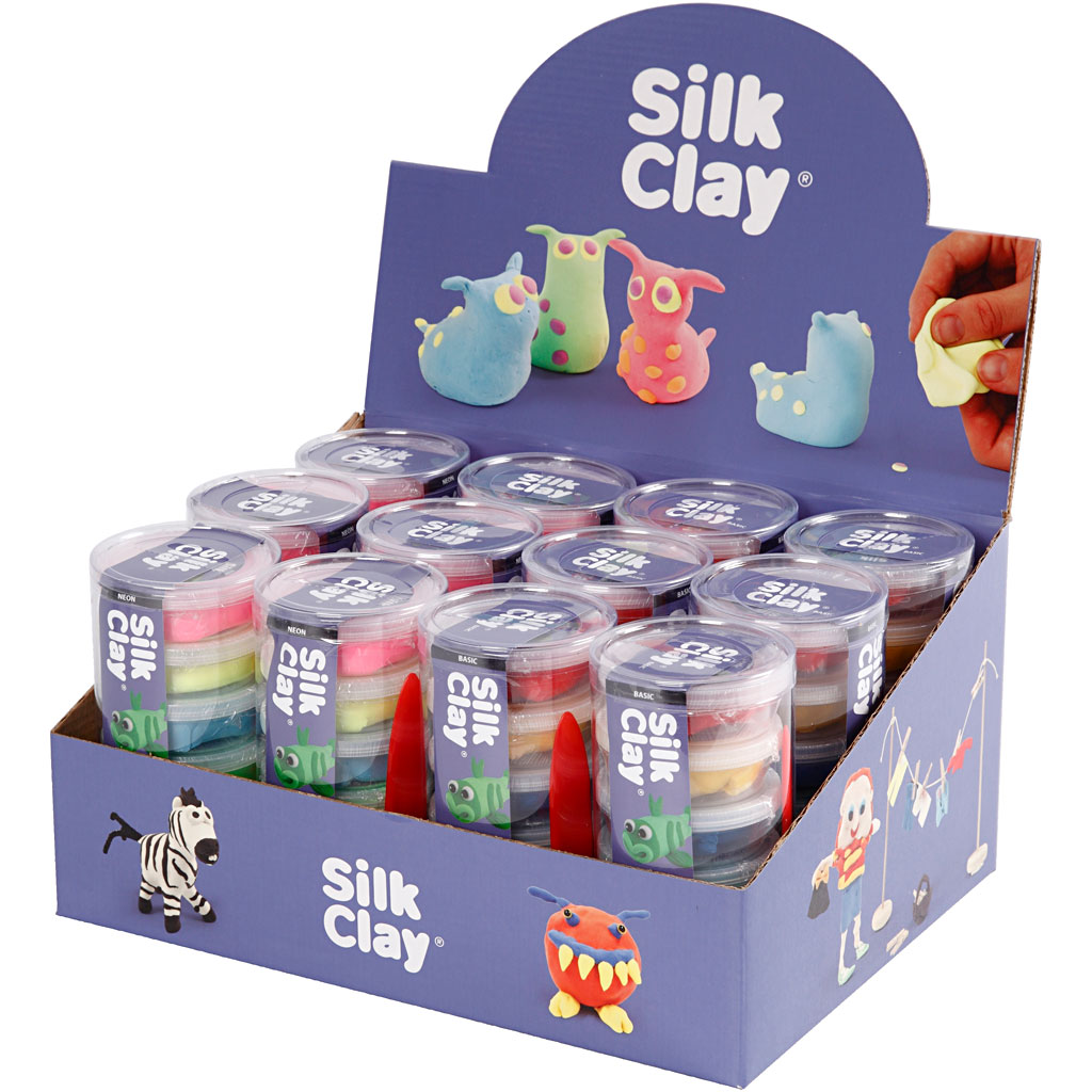 Silk Clay®, 12 sets, neon kleuren, standard farver
